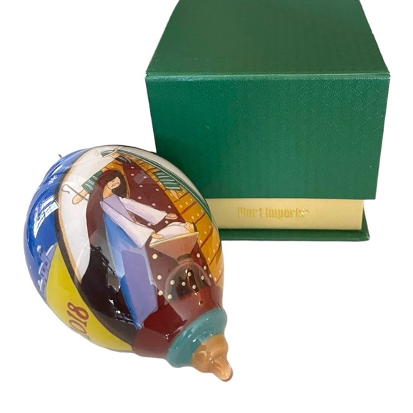 Pier 1 Imports Li Bien Hand Painted 2018 Nativity Glass Xmas Tear Drop Ornament - Picture 2 of 11
